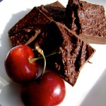 Raw chocolate brownies and cherries